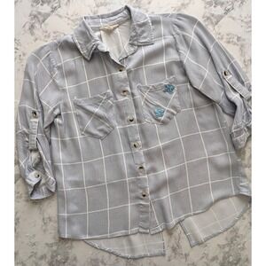Sim & Sam Blouse Womens Small Button 3/4 Sleeve Embroidered Collared
